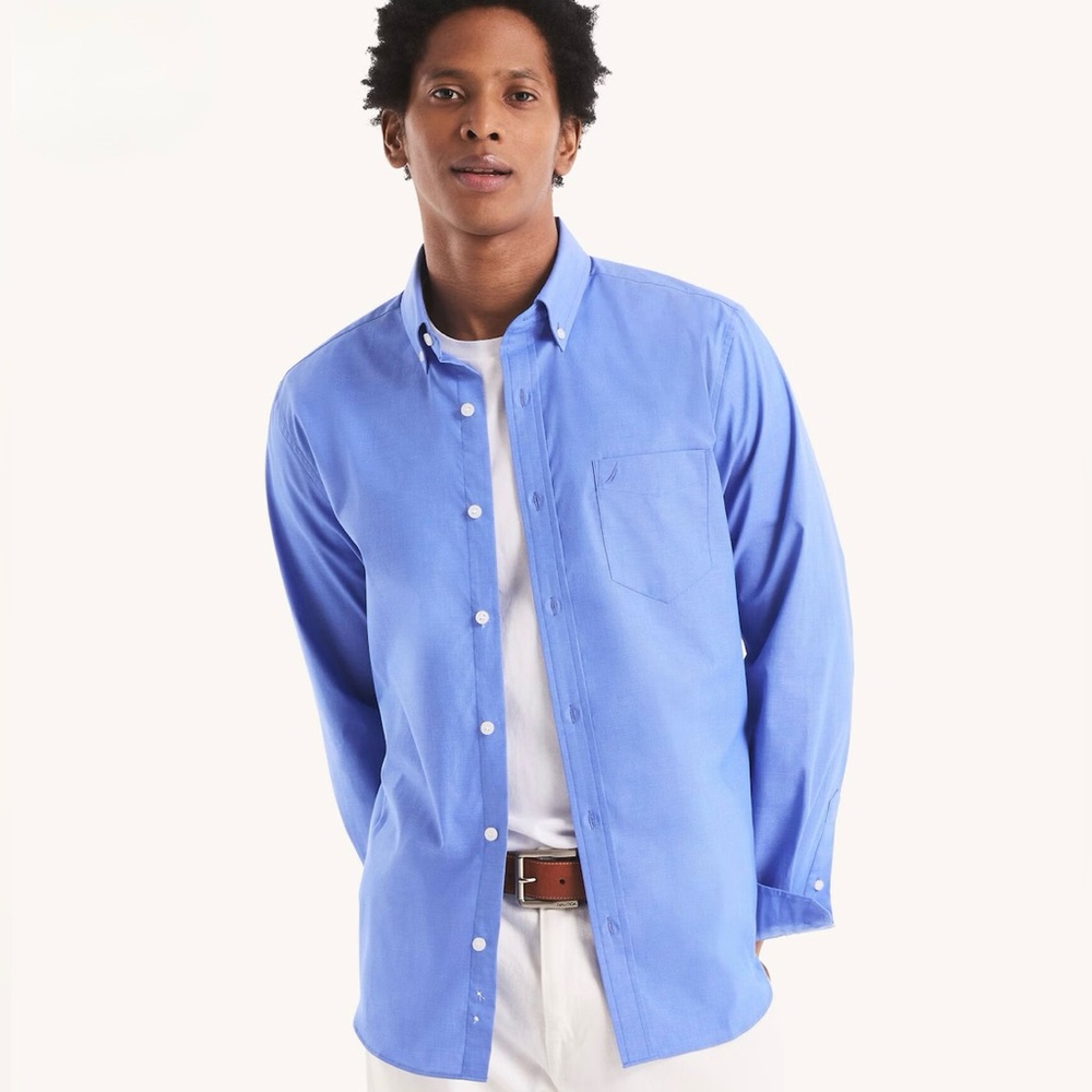 Nautica (L) Men’s Slim Fit Wrinkle-Resistant Shirt Cobalt Blue